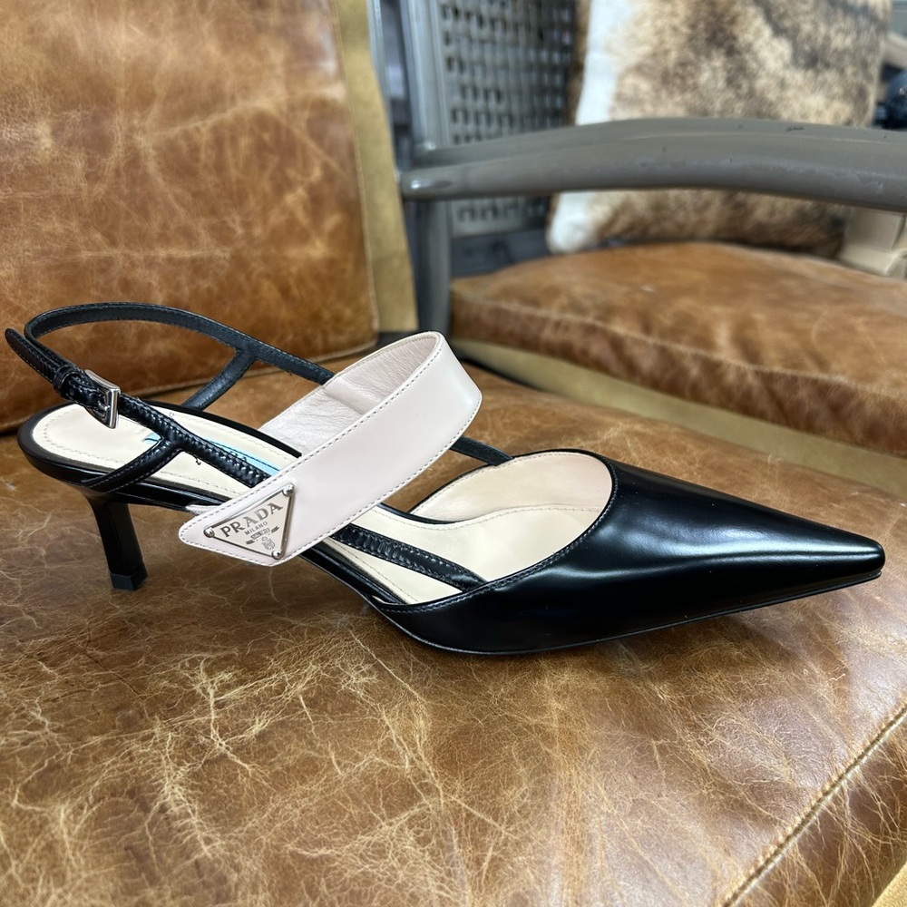 Prada Black and Cream Slingback Heels